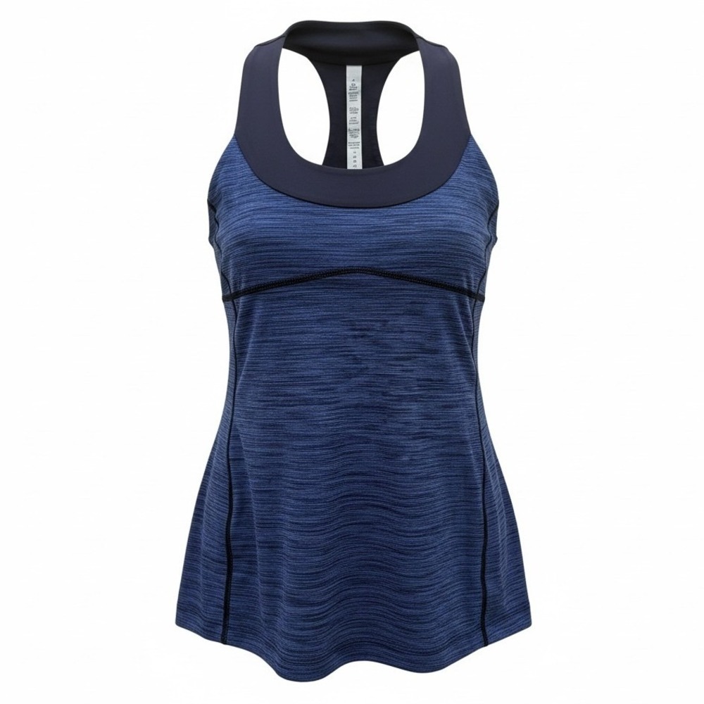 Lululemon Tank Top Womens 6 Blue Space Dye Racerback Shelf Bra Activewear